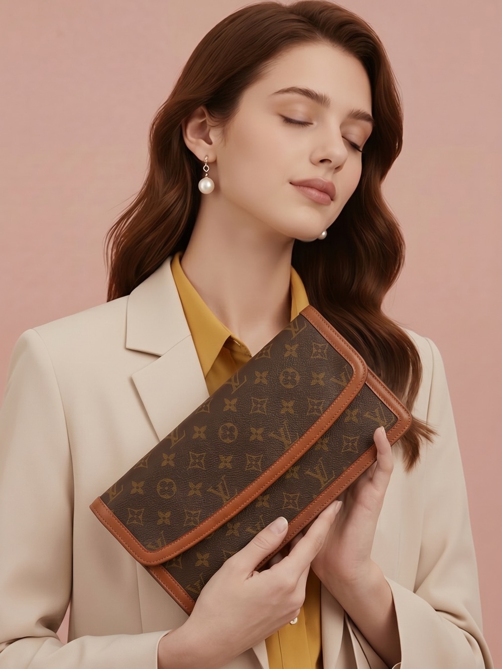 Louis Vuitton Monogram Clutch in Brown and Tan